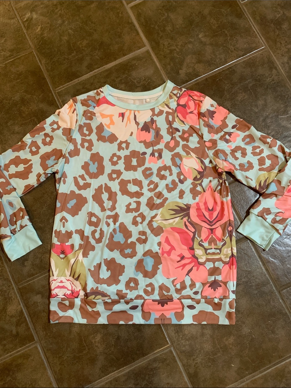 Women’s Floral Leopard Print Long-Sleeve Top - Size L New, never worn